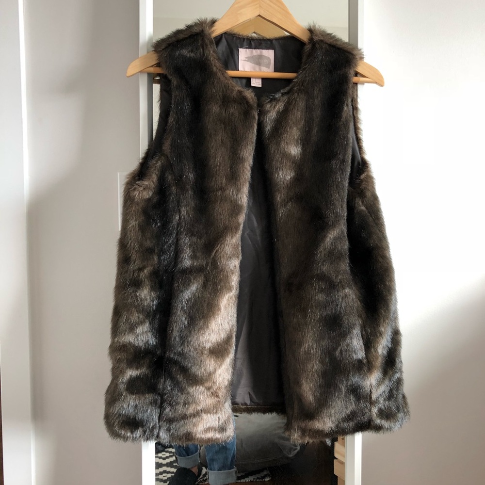 Forever 21 Long Brown Faux Fur Vest